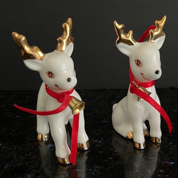 Other - Vintage White Christmas Reindeer - Bone China Porcelain Figurines Gold Trim